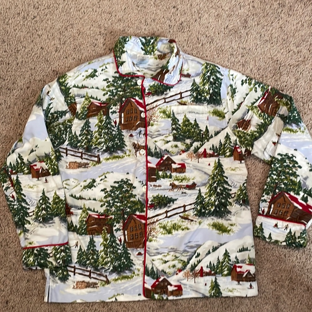 Land’s End winter holiday scene flannel pajama top XL